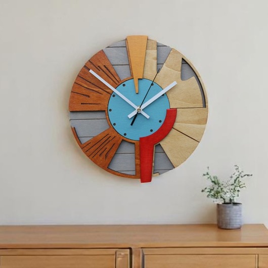 zegary Drewniany Zegar Ścienny  DużyGeometryczny  /48cm  - Cichy Mechanizm