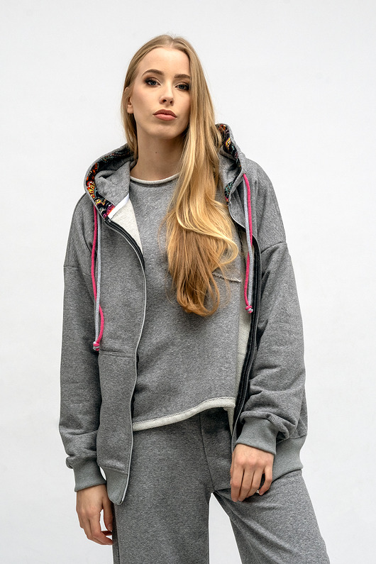 bluza z kapturem damska BLUZA NA ZAMEK ,,CINDI'' szara