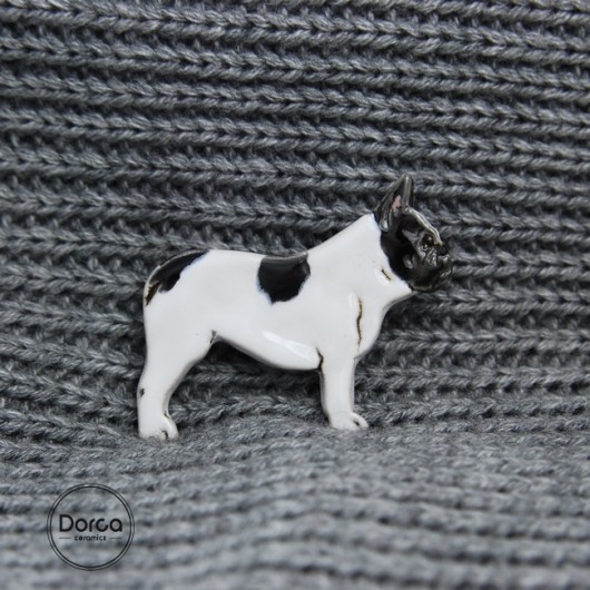French bulldog biało - czarny - broszka Dorca