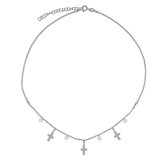 Srebrny naszyjnik choker z krzyżykami i cyrkonia ATdiament