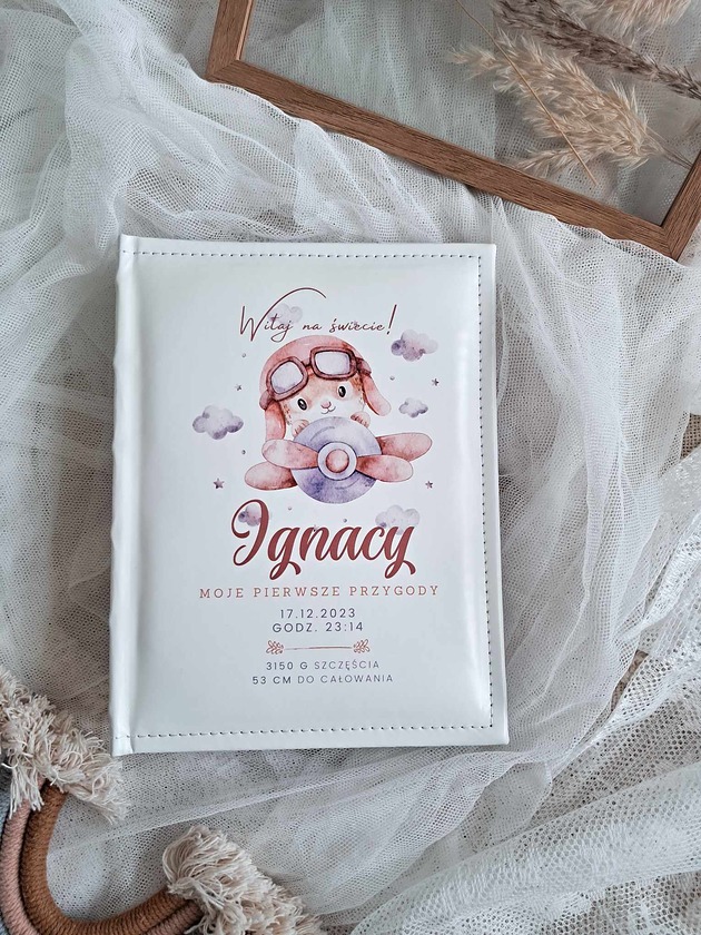 ozdoby na chrzest ALBUM z dedykacją, chrzest święty chłopca, roczek, prezent