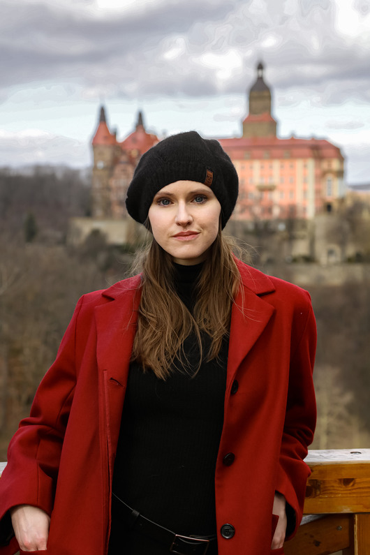 czapki damskie Czarna  ekka czapka beretowa z alpaki poszerzana