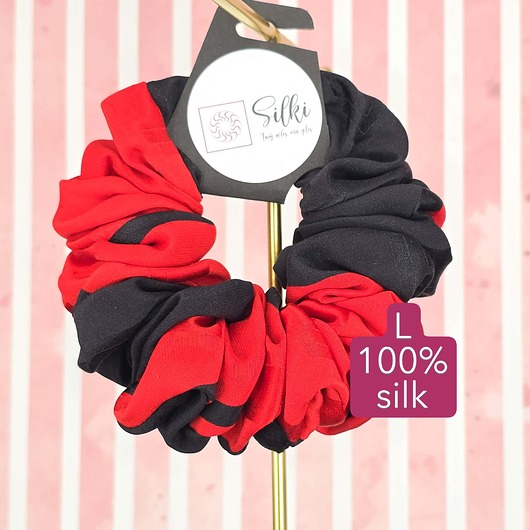 gumki do włosów L średnia gumka do włosów jedwab naturalny scrunchie czerwona czarna