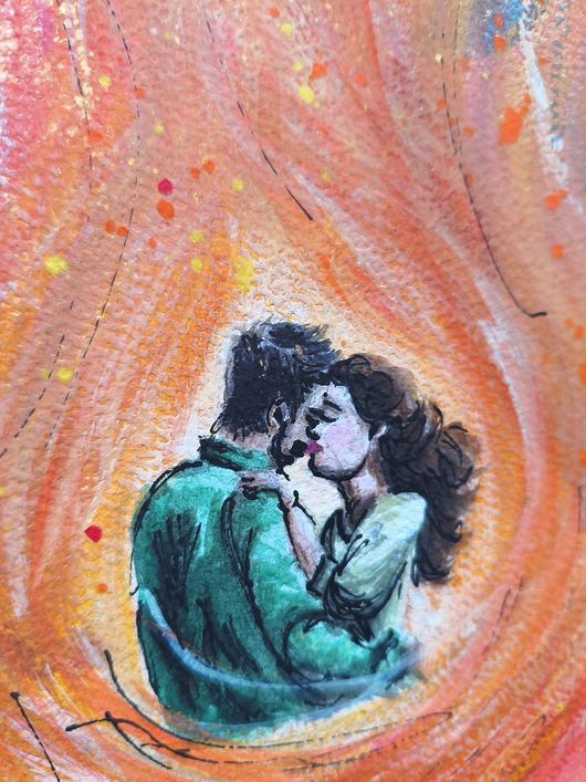 grafiki i ilustracje Akwarela Kochankowie Ogień Miłość Pasja Wir Emocji Intymność A3 30x42