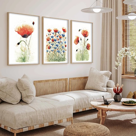 grafiki i ilustracje Zestaw 3 prac. Maki i chabry