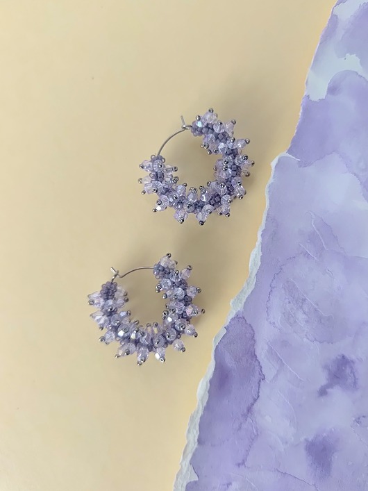 kolczyki szklane Kolczyki z koralików Lawendowe iskry
