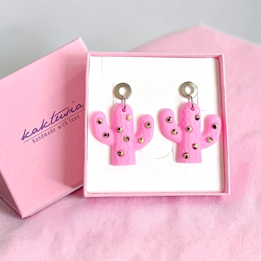 kolczyki z żywicy Kolczyki z żywicy : KAKTUSY z jaspisem : candy pink