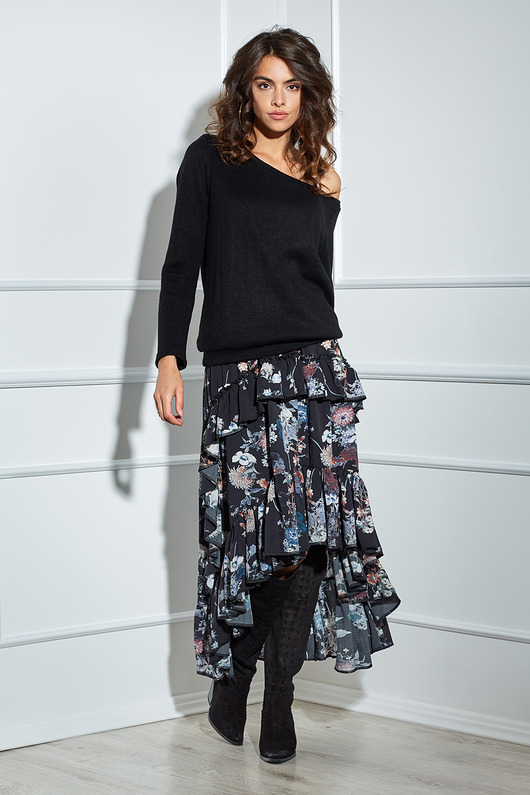 spódnice maxi Asymetryczna długa spódnica w kwiatowy wzór