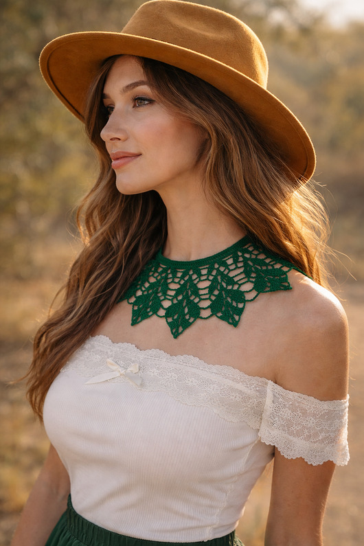 chokery Koronkowy naszyjnik zielony boho