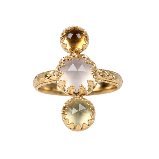 pierścionki złote Złoty pierścionek Dream z cytrynem, kwarcem różowym i prehnitem