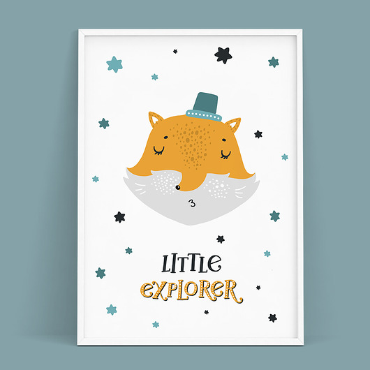 Plakat dziecięcy LITTLE EXPLORER LIS trochę na ścianę