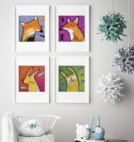 obrazy i plakaty do pokoju dziecięcego Lisiory i króliszony- plakat 50x50
