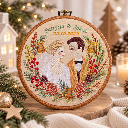 Ślub - inne Haft ślubny w tamborku 20 cm, indywidualna pamiątka ślubna, rocznicowa