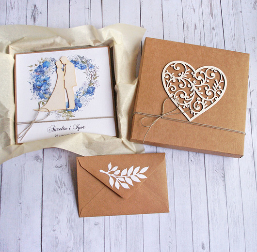 zaproszenia i kartki na ślub Kartka w pudełku : personalizacja : niebieska I