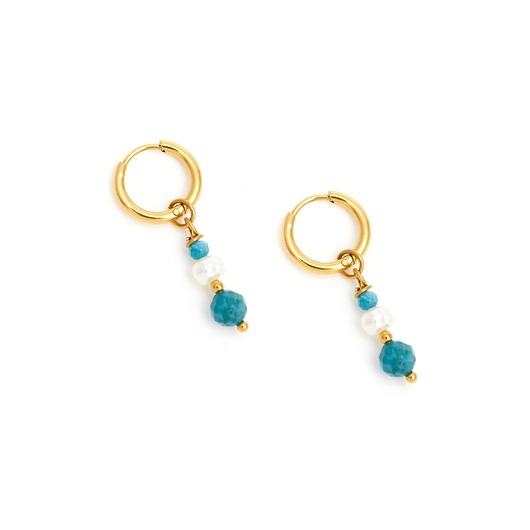 kolczyki - inne Turkus z Perłą - kolczyki koła z pozłacanej stali szlachetnej