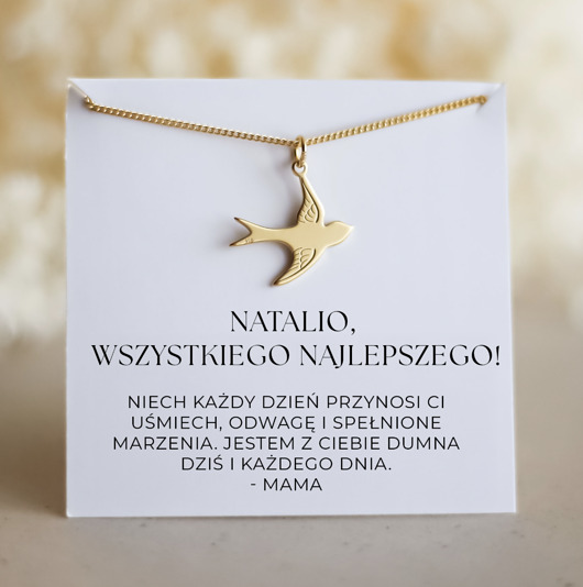 złote naszyjniki Pozłacany Naszyjnik Jaskółka, Prezent na Urodziny z Dedykacją