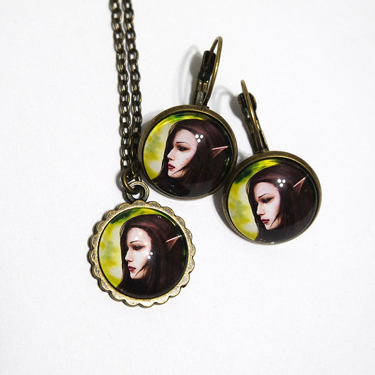 komplet biżuterii Naszyjnik i kolczyki - Elf, mały, brąz