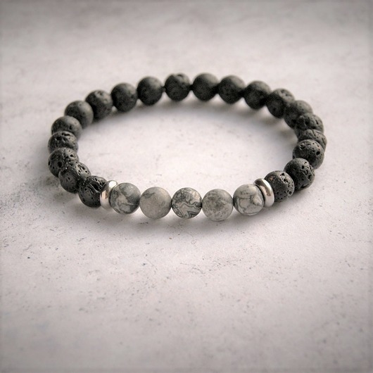 biżuteria męska Męska bransoletka : jaspis szary & lawa
