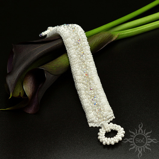 Biżuteria ślubna Blanche, ślubna wyplatana bransoleta, beading