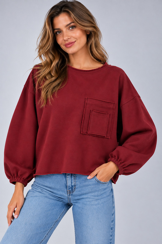 bluza bez kaptura damska Bluza Flavia  Zgaszone Bordo