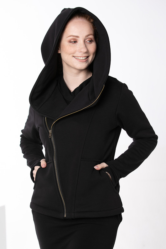 bluza z kapturem damska Bluza asymetryczna na zamek, damska bluza z dużym kapturem