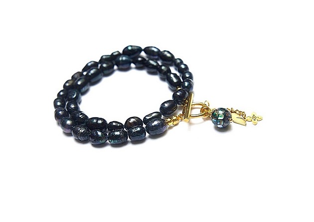 chokery Pearls /navy blue/ perły naturalne vol. 6-choker