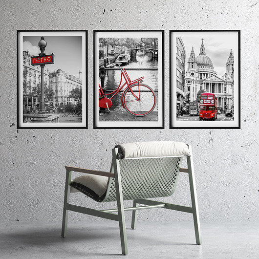 3 duże plakaty Paryż-Amsterdam-Londyn Poster Gallery Wall
