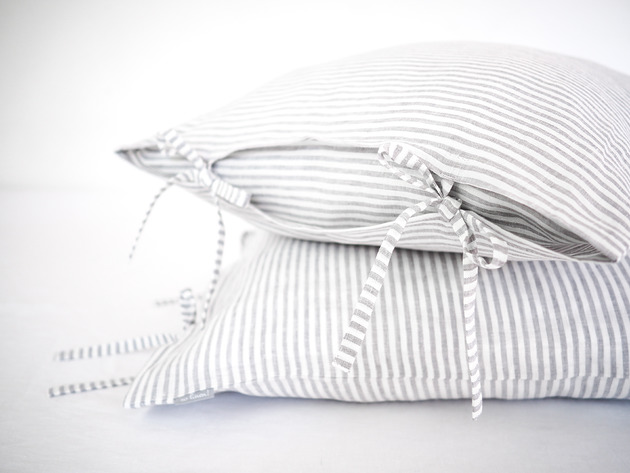 poduszki gładkie Lniana Poszewka Troczki GRAY STRIPES