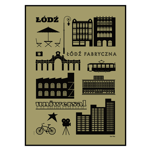 grafiki i ilustracje ŁÓDŹ RETRO / oliwka / sitodruk
