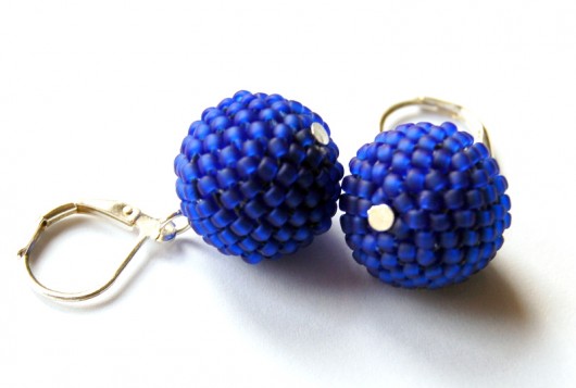 Kolczyki Beaded Beads kuleczki granatowe  mat MadeByInati