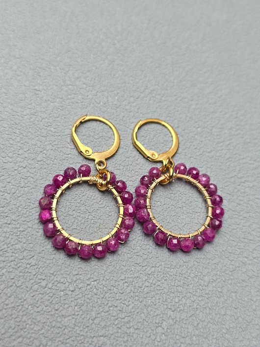 kolczyki z kamieniami Kolczyki Rubinowe Kółka