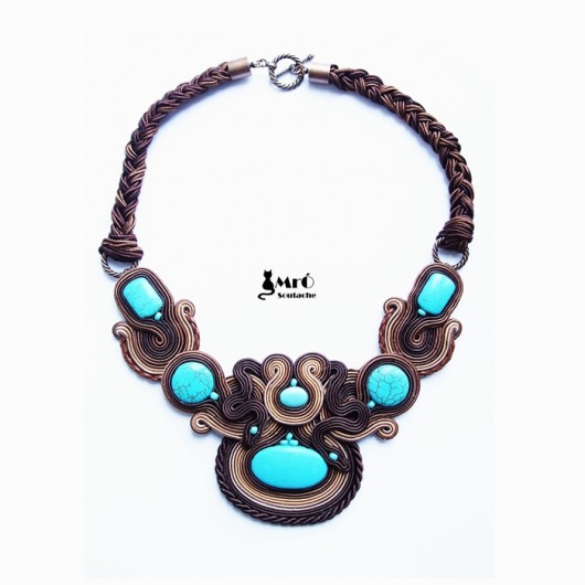 Turkus & brąz naszyjnik sutasz Mró Soutache