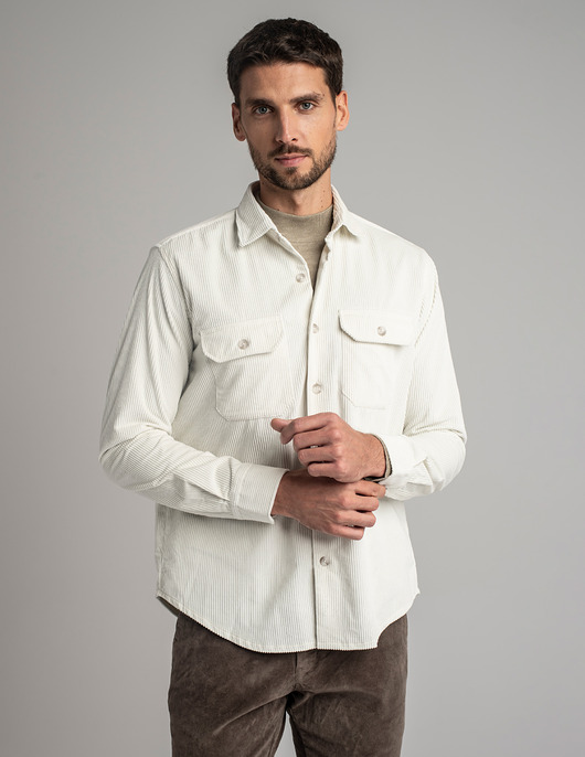 koszule męskie Koszula velletri 00613 długi rękaw ecru relaxed fit