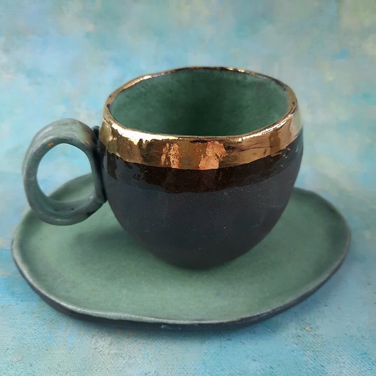 filiżanki Filiżanka złocona z talerzykiem 