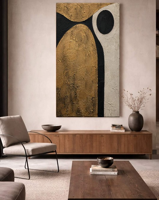 obrazy Obraz artystyczny 80x160cm w kolorach złoty kremowy czarny