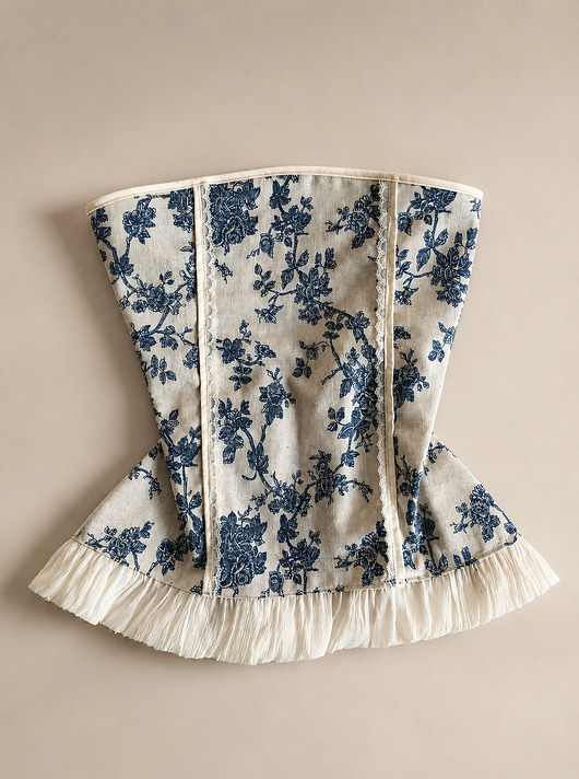 topy damskie Gorset Blue de Jardin, top w stylu francuskim, wiązany z tyłu