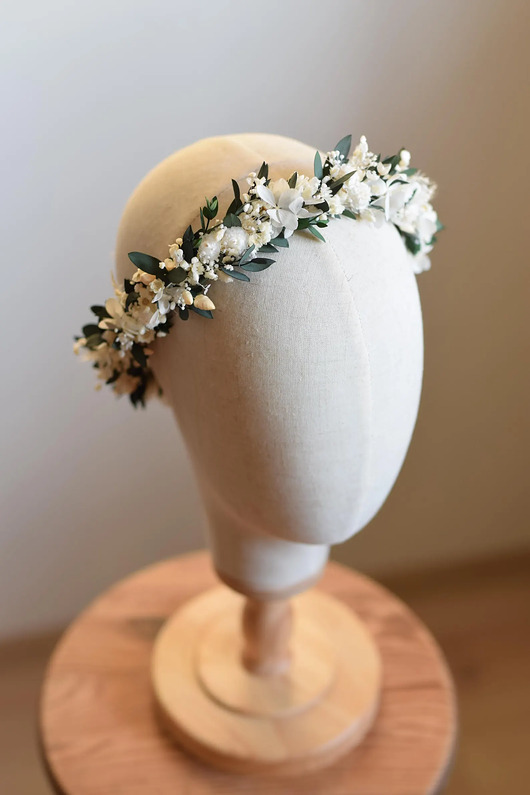 wianki komunijne Komunijny wianek na głowę z stabilizowanych i suszonych kwiatów