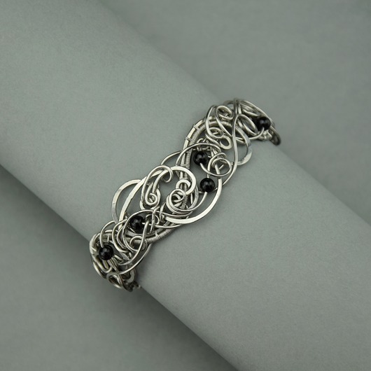 bransoletki wire wrapping Bransoleta szeroka czarny onyks wire wrapping stal chirurgiczna
