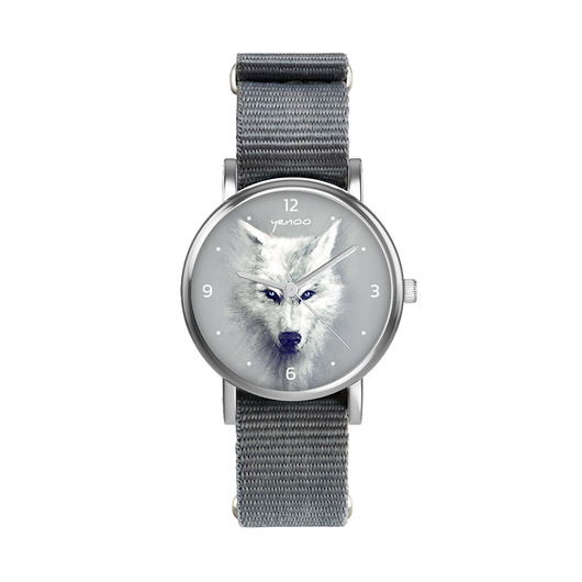 zegarki unisex Zegarek  mały - Biały wilk - nylonowy, szary