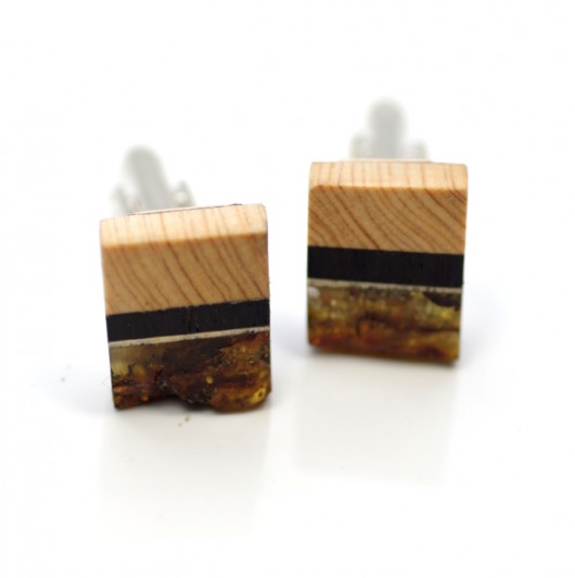 Wood&Amber Spinki Do Mankietów Cyprys Maszyneria