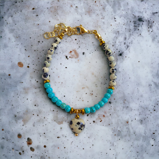 bransoletki z kamieni naturalnych Bransoletka z serduszkiem : jaspis dalmatyński, howlit