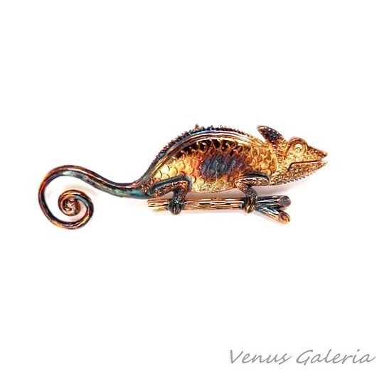 Broszka srebrna - Kameleon mały brązowy VENUS GALERIA
