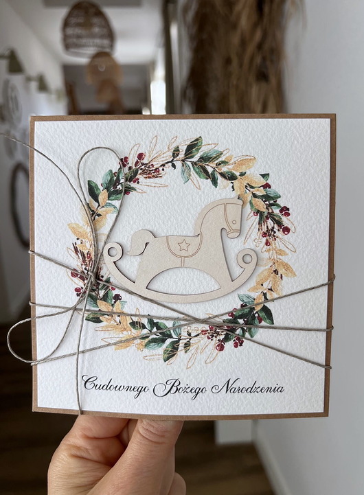 kartki świąteczne Kartka świąteczna ręcznie robiona na Boże Narodzenie konik