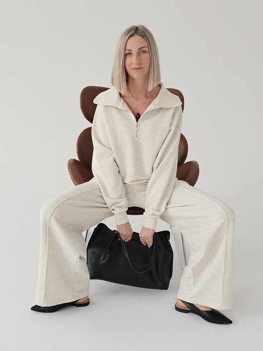 komplety damskie Komfortowy komplet bluza na zamek i szerokie spodnie wide leg