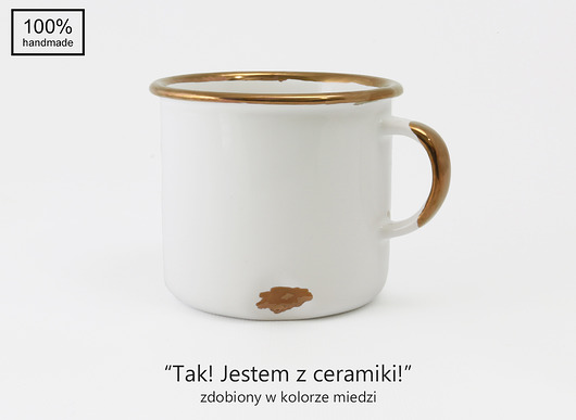 Biały Kubek - „Jestem z Ceramiki” -z Miedzią Agaf Design