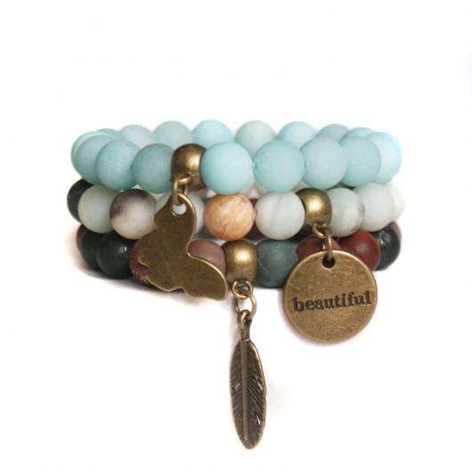 KOMPLET beautiful - amazonit, agat, jadeit kaktusia