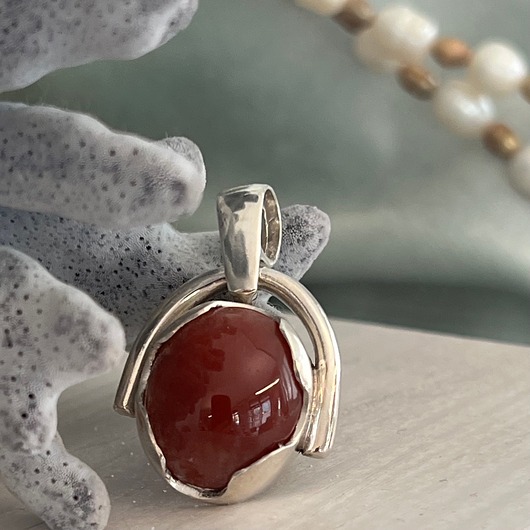 wisiory Zawieszka Srebrna z  Karneolem - Wisiorek Kamień Naturalny VINTAGE