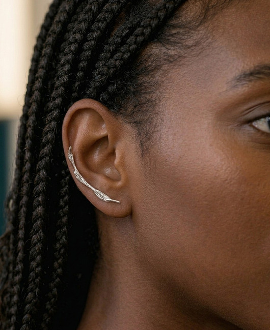 nausznice Kolczyk- nausznica GAŁĄZKA, srebro 925, długa prawe ucho