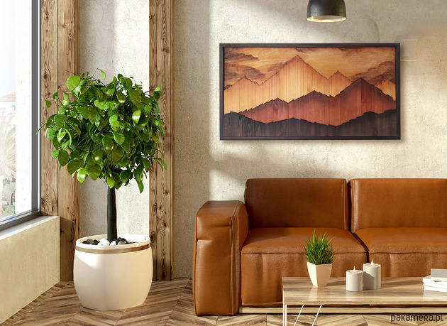 obrazy Obraz z drewna 3D. Pejzaż górski. Mozaika drewniana dekoracja na ścianę