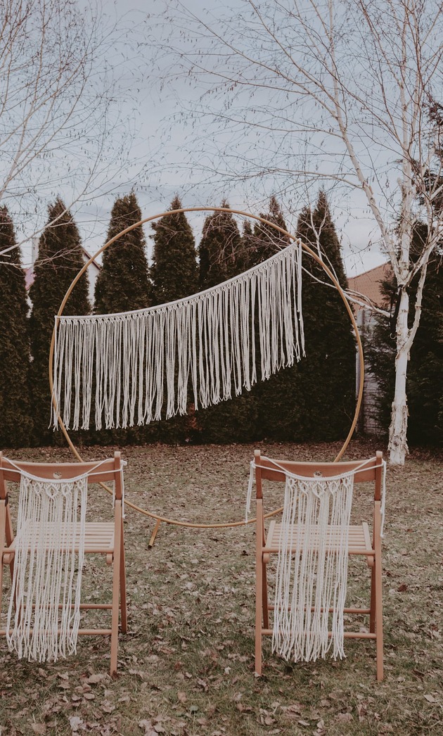 dodatki ślubne Dekoracja na obrecz +2 makramy na krzesła / Dostępne od ręki!